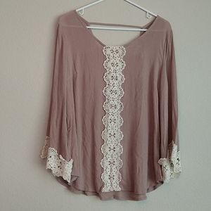 Taupe Crochet Trim Shirt